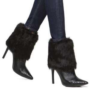 Izabella Rue Karmena Black Faux Fur Snakeskin Heel Ankle Boots Women’s Size 9